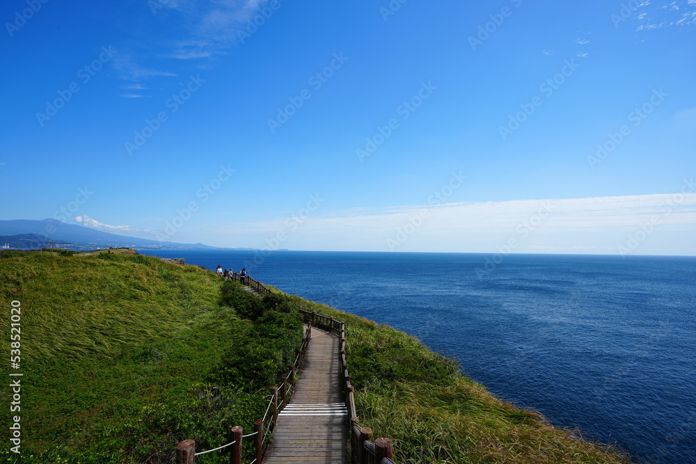 fine walkway at seaside cliff
