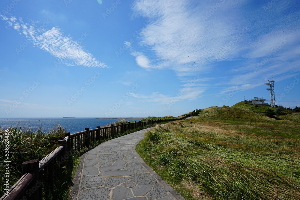 Fototapeta premium fascinating seaside walkway with clouds