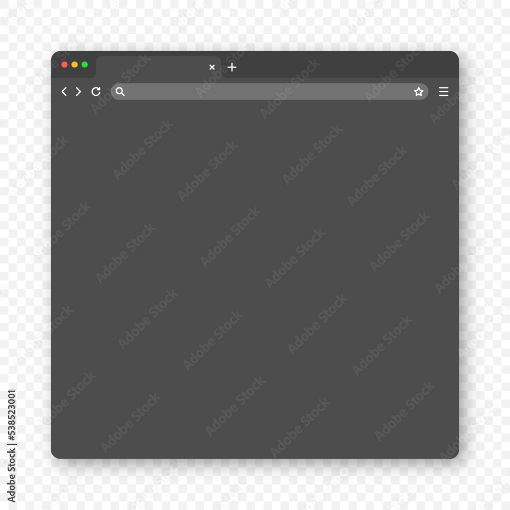 Blank web browser window with tab, toolbar and search field. Modern website, internet page in flat style. Browser mockup for computer, tablet and smartphone. Dark mode. Vector illustration Blank web browser window with tab, toolbar and search field. Modern website, internet page in flat style. Browser mockup for computer, tablet and smartphone. Dark mode. Vector illustration