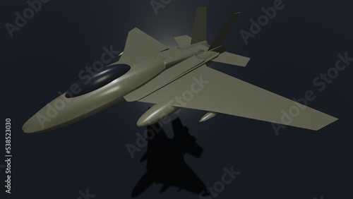 Model of a fighter in 3D illustration on a blue background.