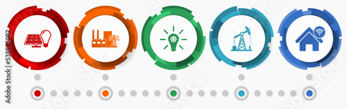 Industrial and technology concept vector icon set, flat design web buttons, energy infographic template