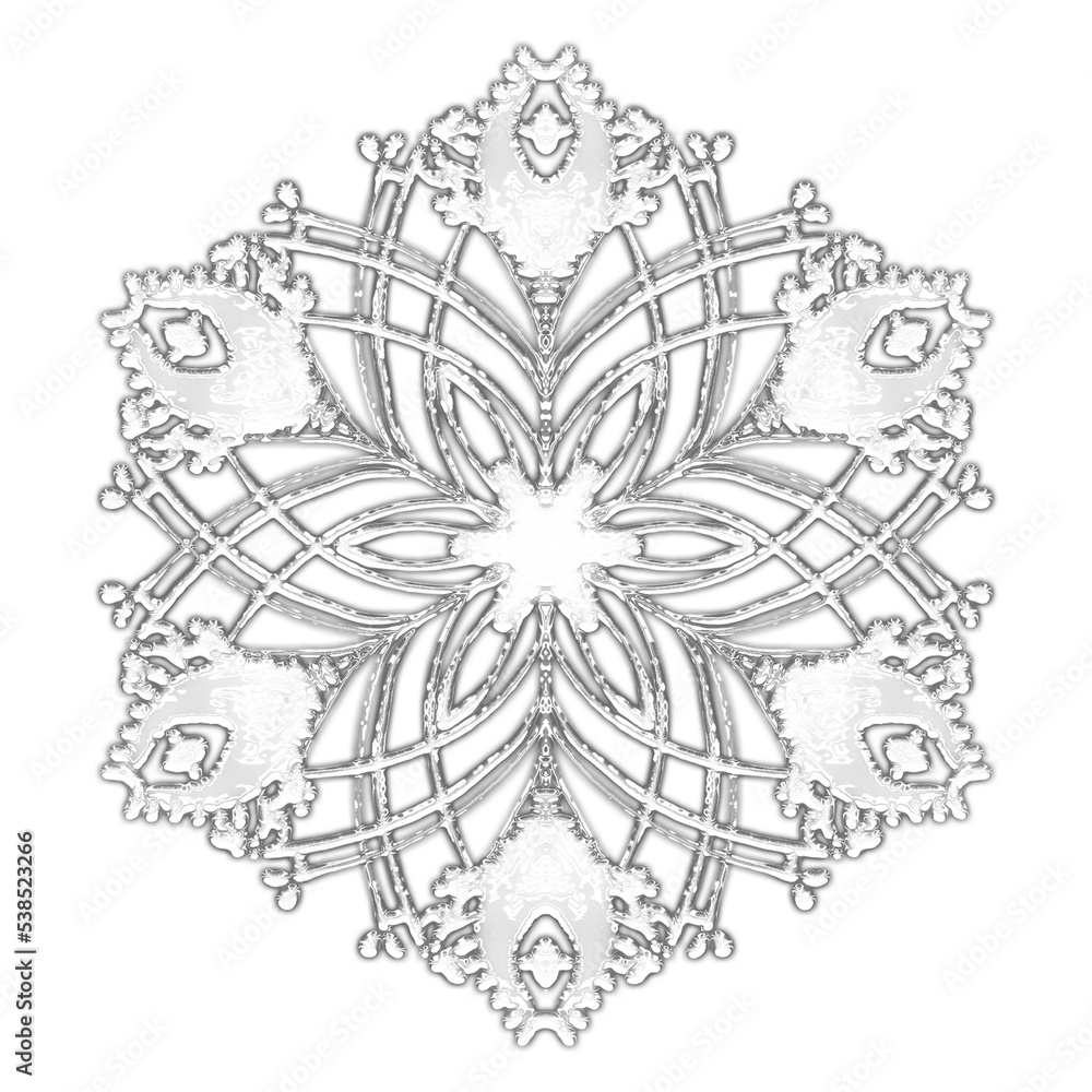 Christmas snowflake. A vintage six-beam snowflake. Complex circular ornament. Mandala pattern. Symmetrical beautiful rays. A template for a holiday. Isolated drawing PNG