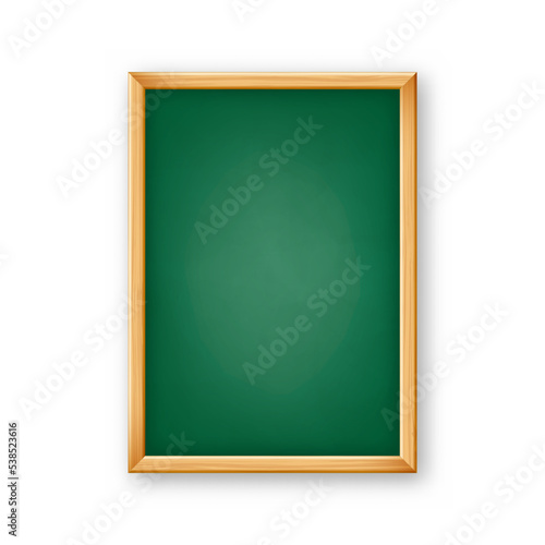 Realistic blank chalkboard in a wooden frame. School blackboard with traces of chalk, writing surface for text or drawing. Presentation board, online studying and e-learning. Vector illustration