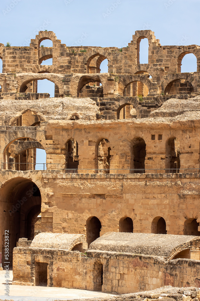 Multistory ruins of the ancient roman era amphitheatre, El Djem, Tunisia