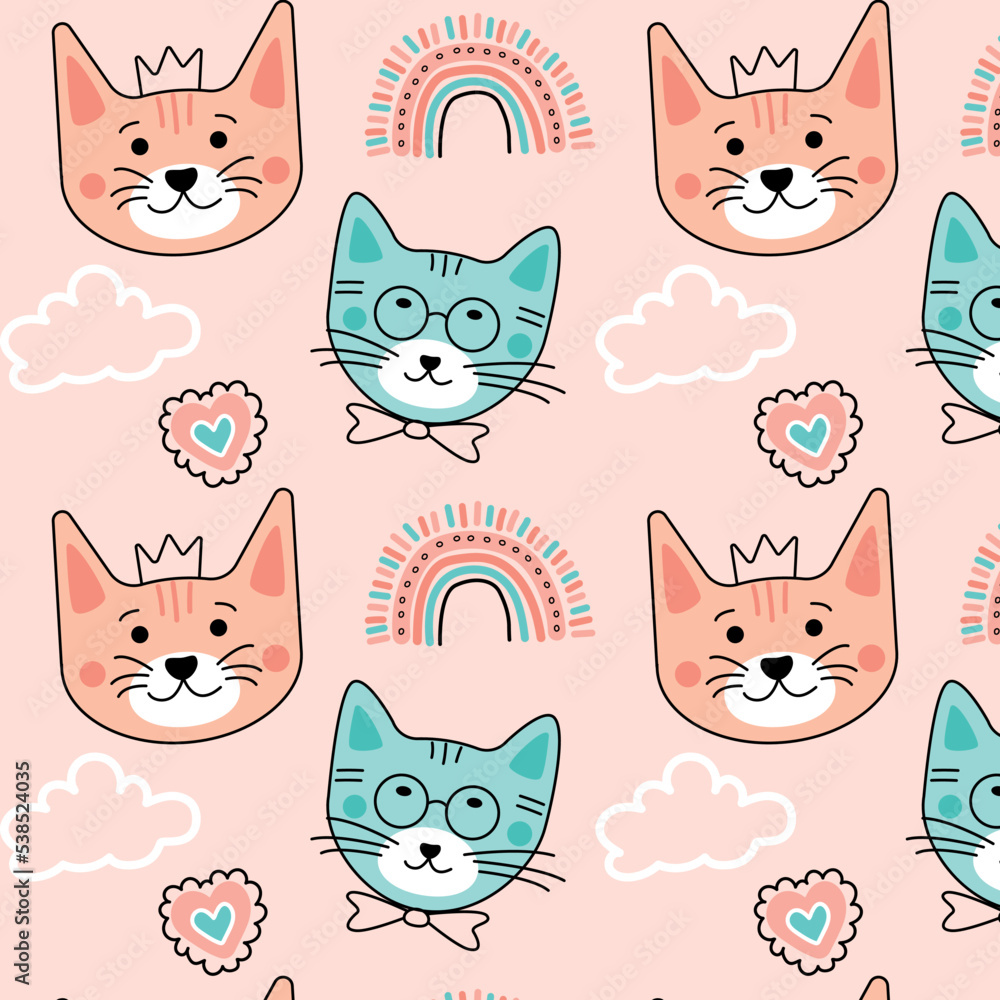 cats muzzles baby pattern pastel