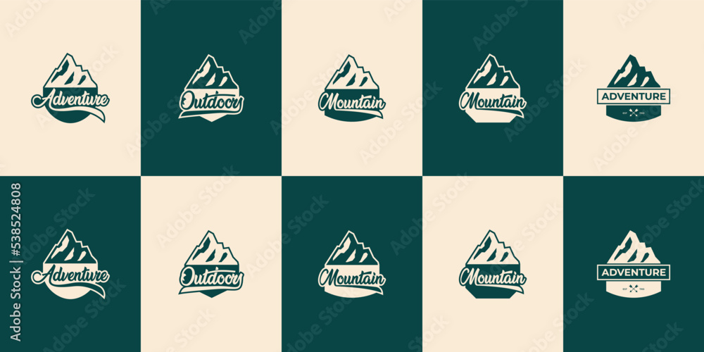 Set of mountain adventure logo, mountain travel badge, retro mountain design.