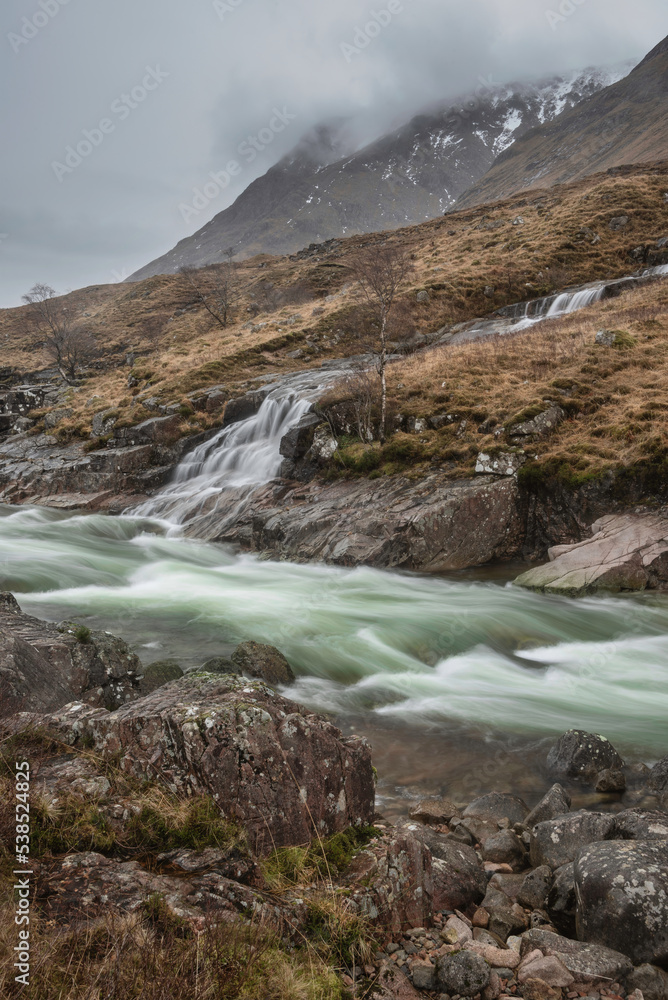 Stunning Winter landscape image of River Etive and Skyfall Etive Waterfalls in Scottish Highlands Stunning Winter landscape image of River Etive and Skyfall Etive Waterfalls in Scottish Highlands