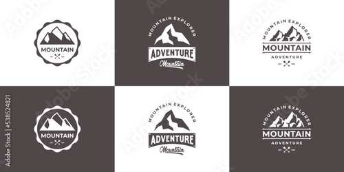 Set of mountain adventure logo, mountain travel badge, retro mountain design.