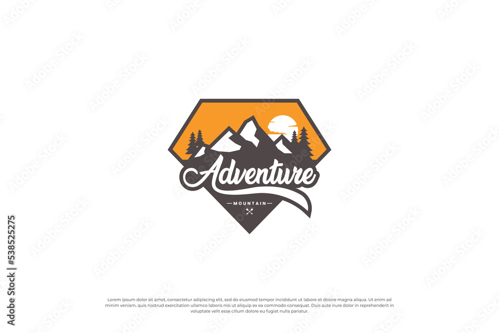 mountain adventure logo design. mountain exploration badge template.