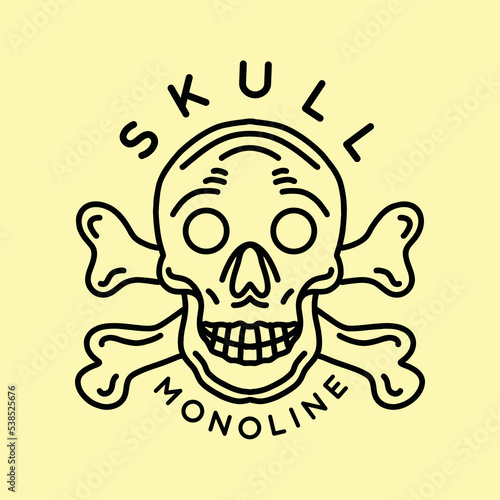 Premium Vintage Head Skull illustration, skeleton badge, creative emblem For T-shirt Design