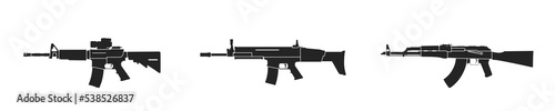 m4 carbine, fn herstal scar and kalashnikov assault rifles. weapon and army symbol. vector image for military web design