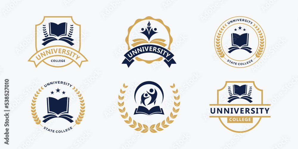 Set of University, Academy and School logo design badge. University emblem template.