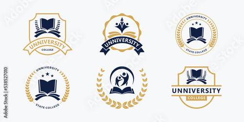 Set of University, Academy and School logo design badge. University emblem template. photo