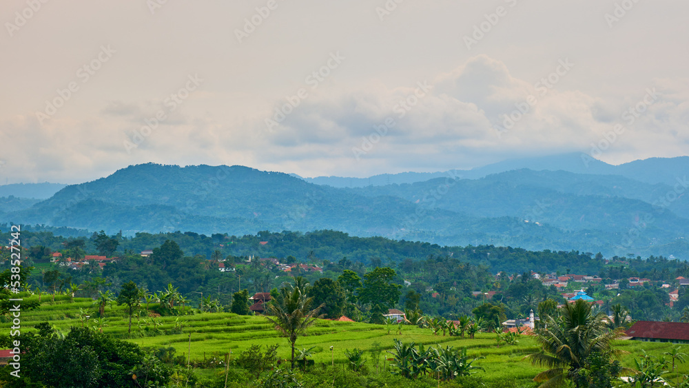 Beautiful hill view and rice fields, West Java, Indonesia