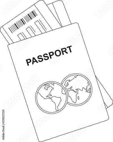 Lines Illustration passport with tickets. Air travel concept. traveller. vacation. International document - pasport illustration. flight ticket. 