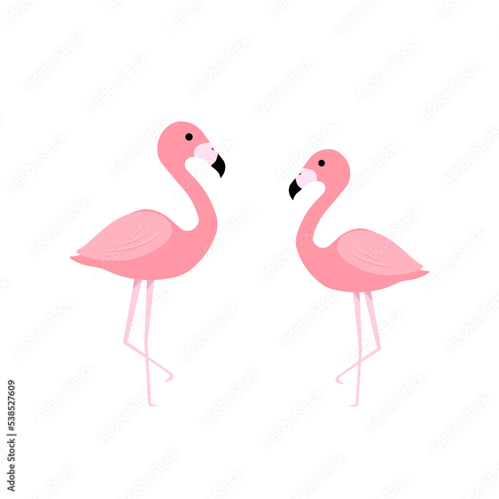 Obraz premium Pink flamingo jpeg illustration. flat design isolated on white background. Flamingo seamless pattern. jpg image. Cute pink tropical wallpaper and fabric print. Doodle illustration