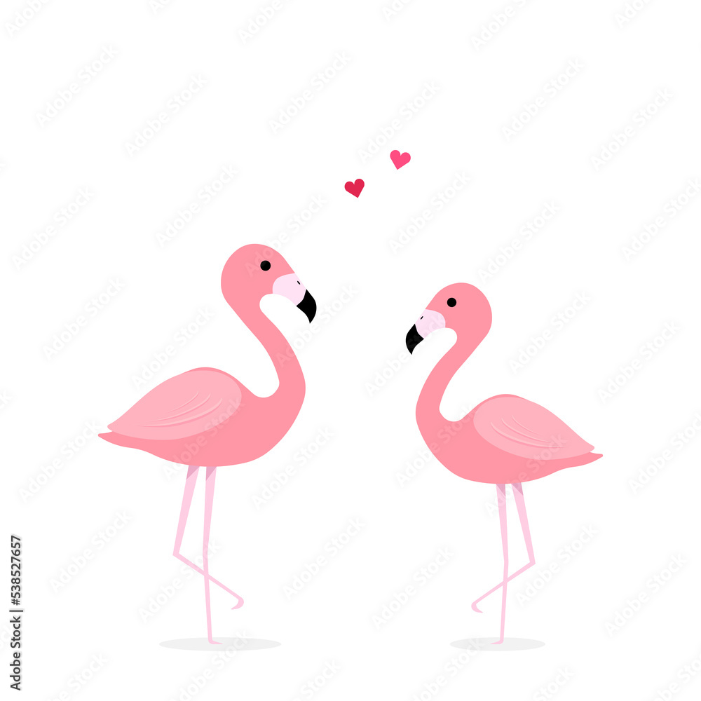 Fototapeta premium Pink flamingo vector illustration. flat design isolated on white background. Flamingo seamless pattern. Flamingo seamless pattern with polka dots design. Cute pink tropical wallpaper and fabric print.
