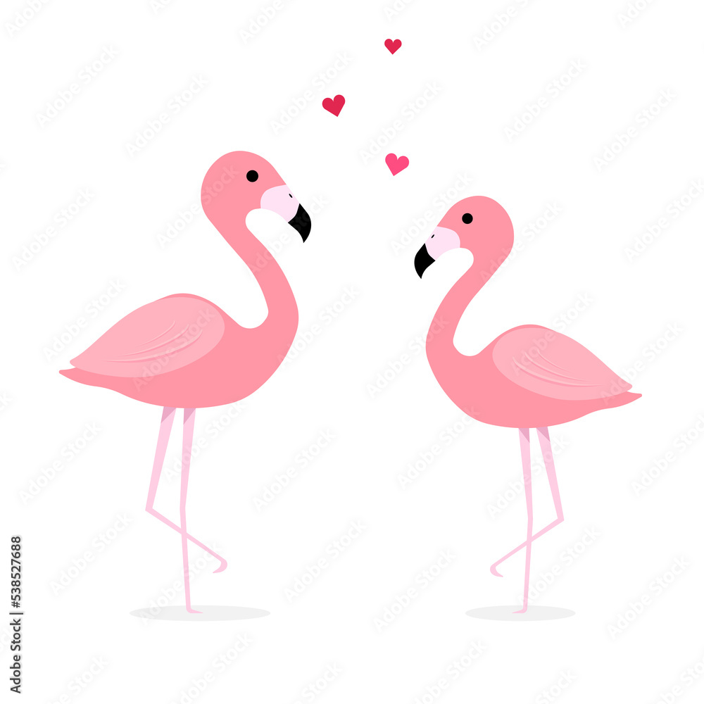 Fototapeta premium Pink flamingo jpeg illustration. flat design isolated on white background. Flamingo seamless pattern. jpg image. Cute pink tropical wallpaper and fabric print. Doodle illustration