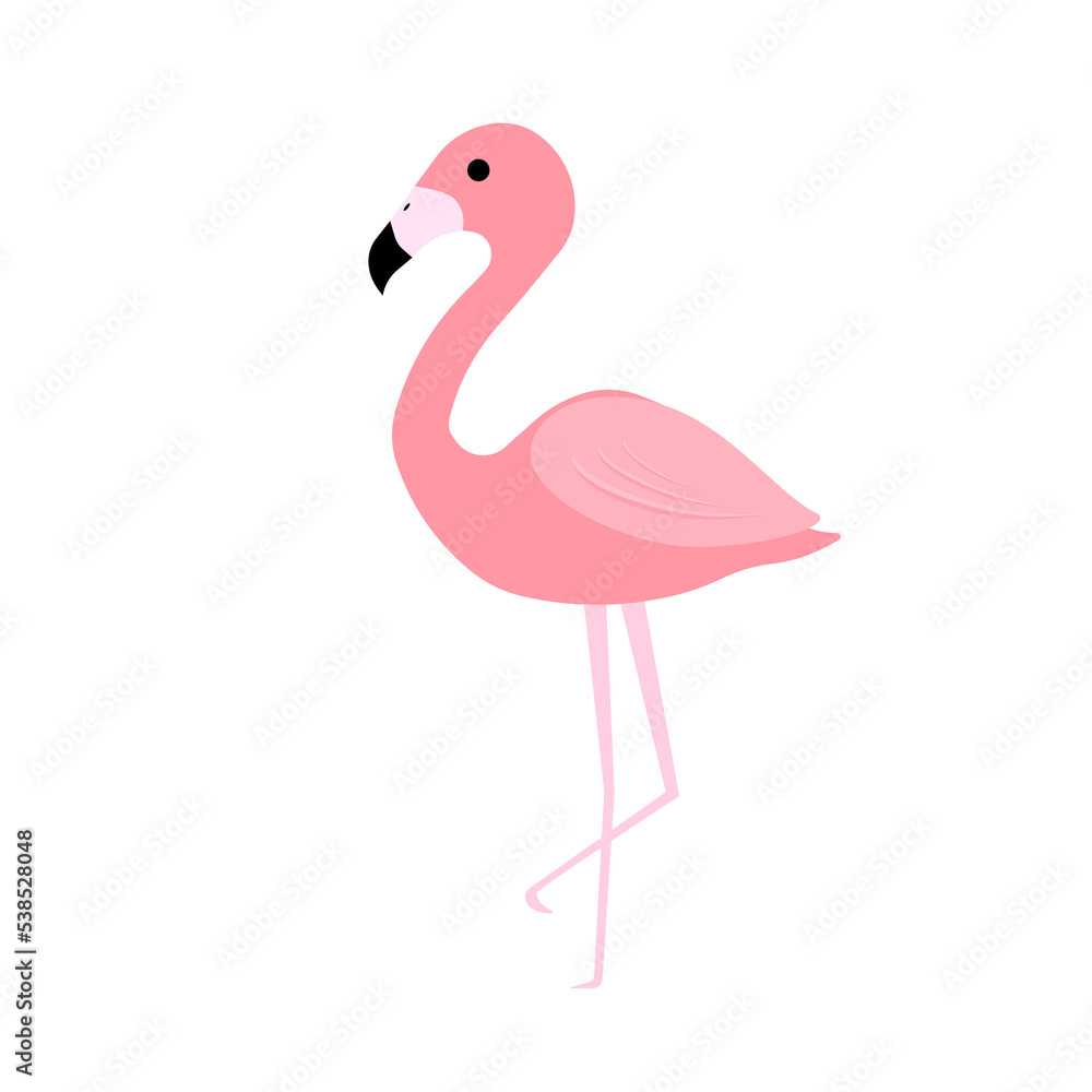 Obraz premium Pink flamingo vector illustration. flat design isolated on white background. Flamingo seamless pattern. Flamingo seamless pattern with polka dots design. Cute pink tropical wallpaper and fabric print.