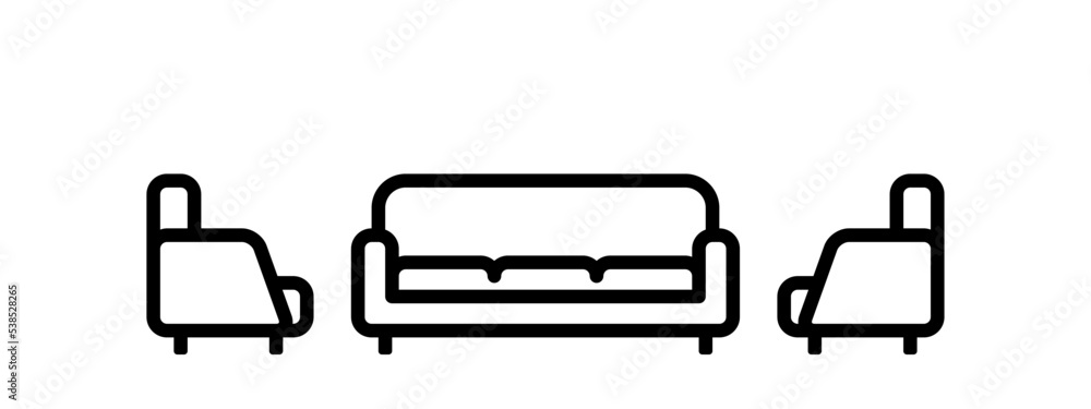 Meeting room icon with a large sofa and two small sofas Meeting room icon with a large sofa and two small sofas