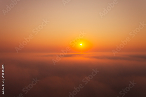 Aerial view of fog over the city