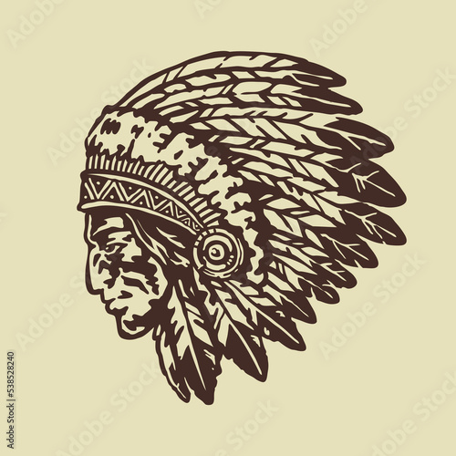 Indian tribal chief head hand drawn illustration