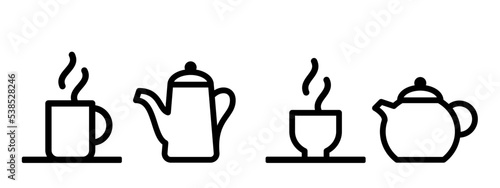 Water heater icon representing coffee cup, pot, tea and kettle