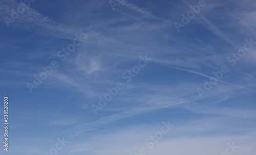 blue background with high white clouds on a spring day