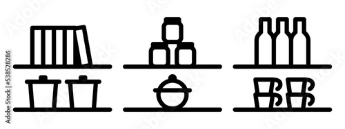 Pantry icon with retort, jar, bottle, urn and coffee cup