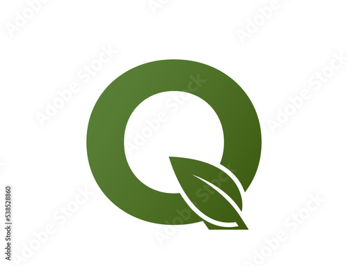 letter q with leaf logo. Initial logo design. eco friendly, ecology and environment symbol