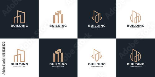 set of abstract building architecture logo design. collection of skyscraper logo vector.