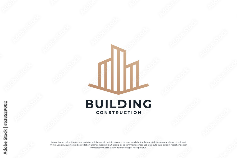 Creative building logo design inspiration with line art style. Creative building logo design inspiration with line art style.