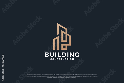 Creative building logo design inspiration with line art style.