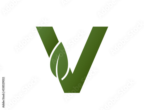 letter v with leaf logo. Initial logotype design. eco friendly, ecology and environment symbol