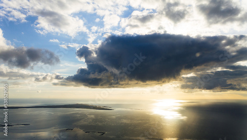 Aerial view of a dramatic clouds over the sea