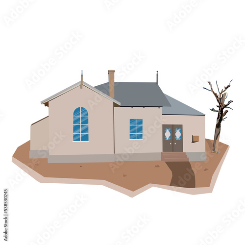 House in the desert with a tree