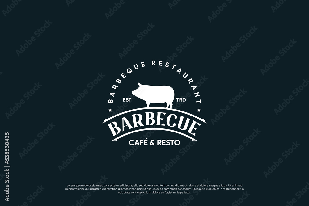 Fototapeta premium Vintage label barbecue, logo design for restaurant or meat store.