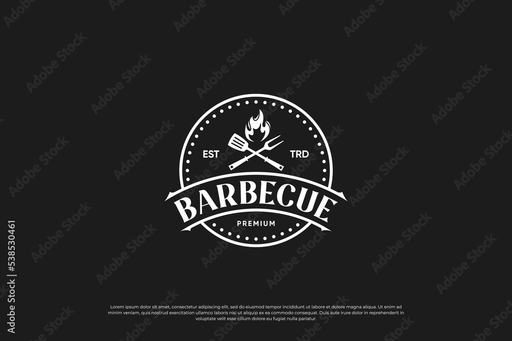 Obraz premium Barbecue, Steak House restaurant logo design. vintage emblem, label, badge template.