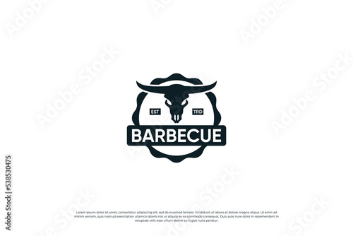Barbecue, Steak House restaurant logo design. vintage emblem, label, badge template.
