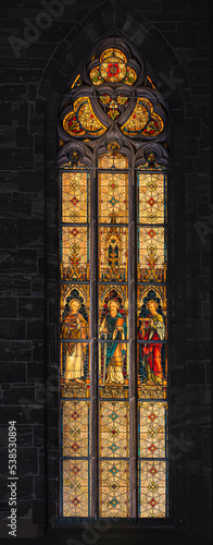 Exterior shots of a stained glass window of St Johannis Church in Goettingen
