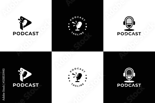 set of silhouette podcast logo design collection.