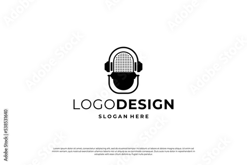 Podcast logo design template. Broadcast logo vector.