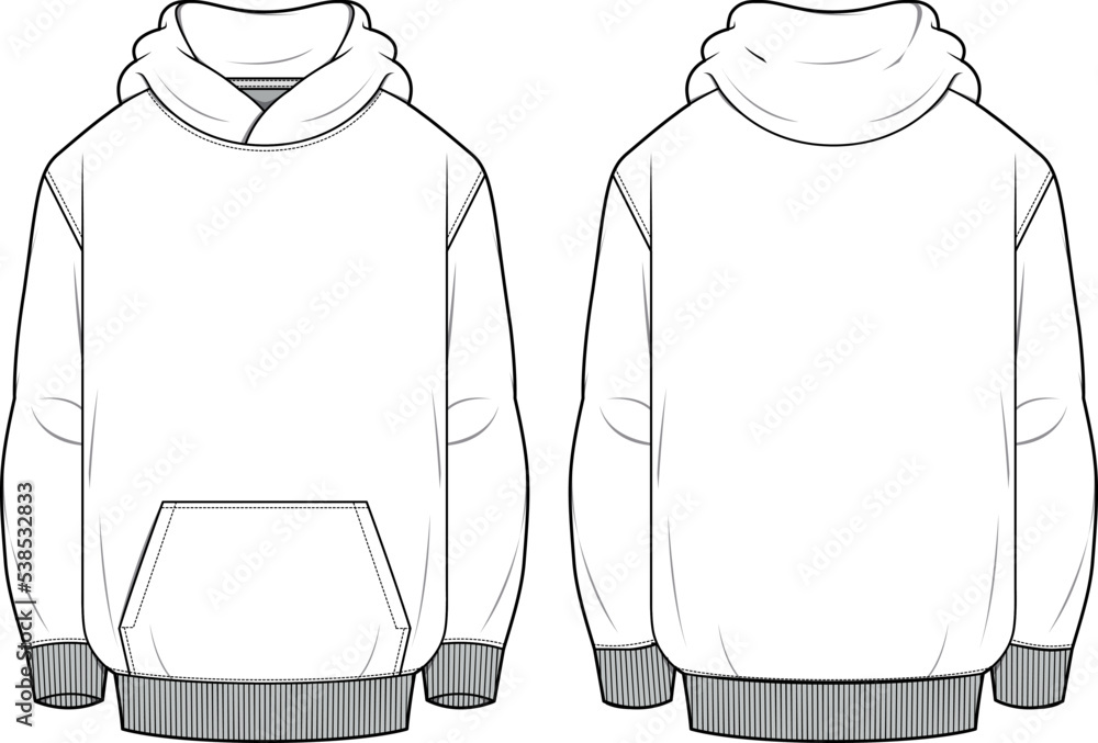 Long sleeve Hoodie jacket design flat sketch Illustration, Hooded ...