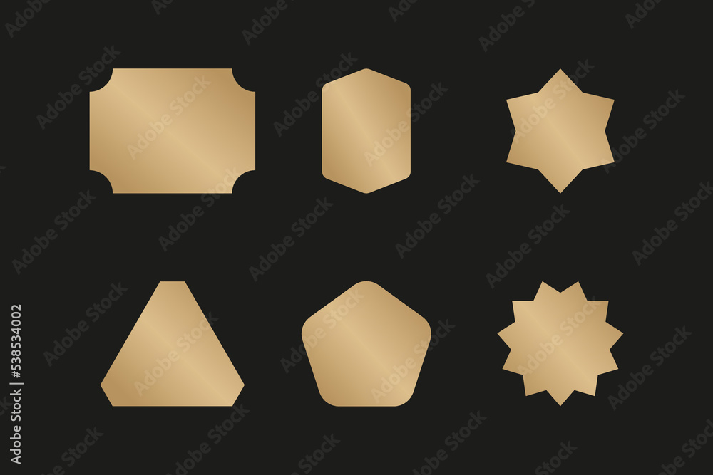 Set of golden shape of badge, label, emblem. Set of golden shape of badge, label, emblem.