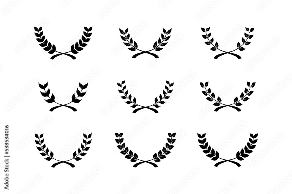 Set of black laurel wreath. Best nominee award, champion award. Set of black laurel wreath. Best nominee award, champion award.