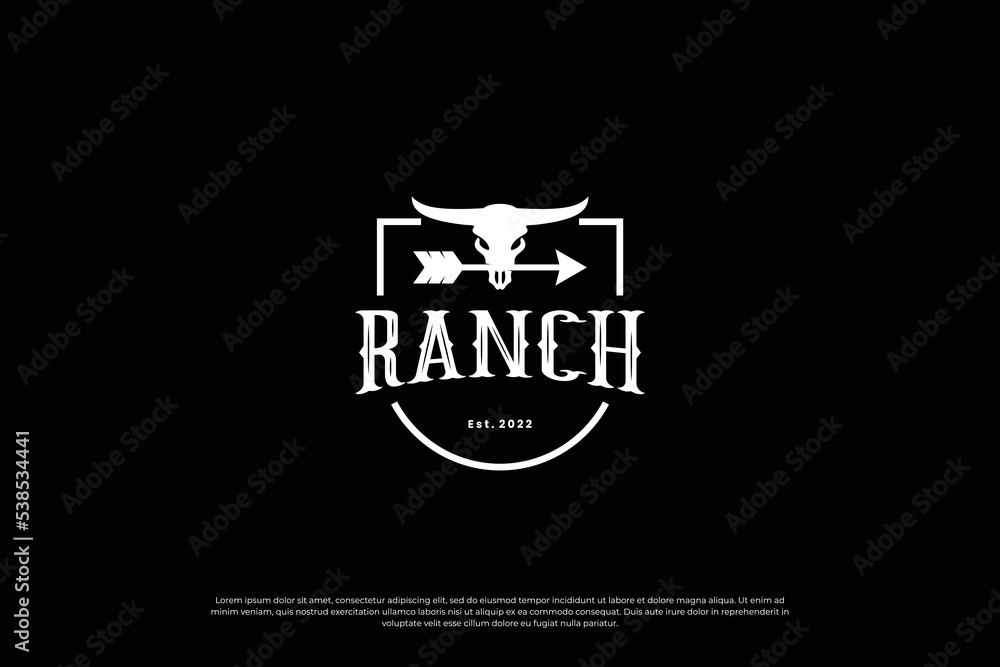 Vintage label longhorn, buffalo, bull logo design. cattle ranch logo template.