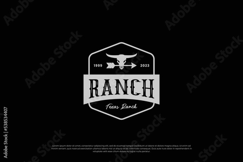 Longhorn buffalo, cow, bull logo design. Badge template for your business ranch