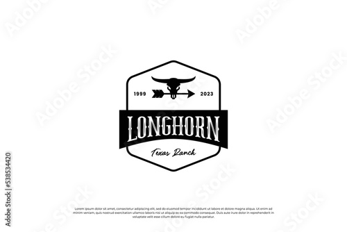Texas Longhorn, Country Western Bull Cattle Vintage Label Logo Design