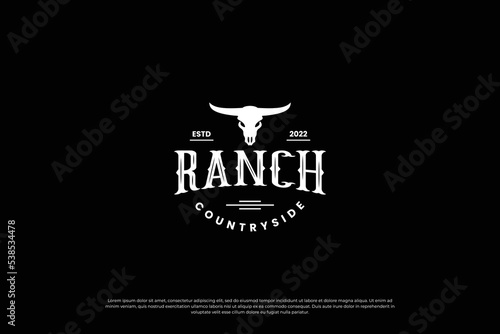 vintage bull  cow  longhorn logo design. ranch and farm logo template.