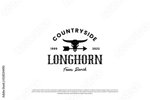vintage longhorn buffalo, cow, bull logo design for your business ranch